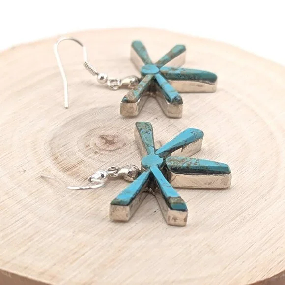 Genuine Navajo Turquoise Earrings Handmade Native American Jewelry for Women *** - Picture 5 of 14